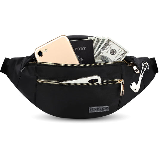 MAXTOP Large Crossbody Fanny Pack with 4-Zipper Pockets,Gifts for Enjoy Sports Festival Workout Traveling Running Casual Hands-Free Wallets Waist Pack Phone Bag Carrying All Phones