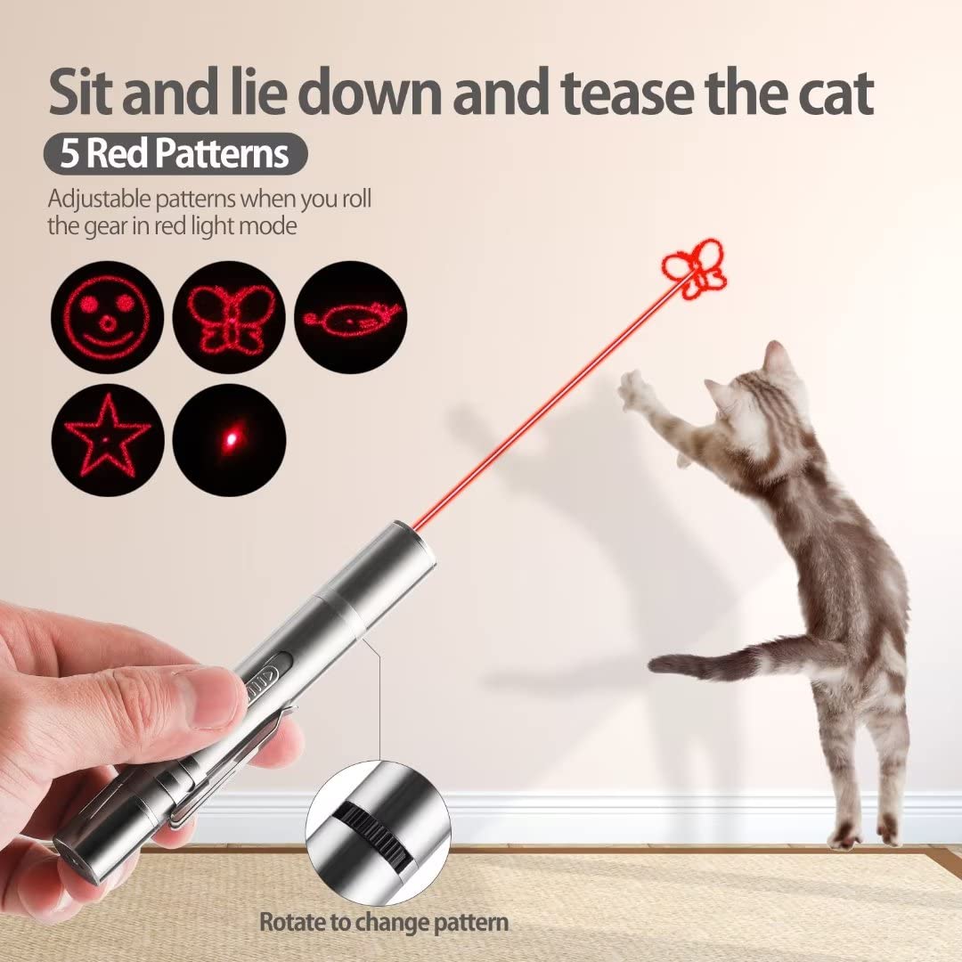 Zugesify Laser Pointer Cat Toy, Interactive Toy with Red Dot LED Light Pointer, Long Range 3 Modes Projection Playpen for Kitten Interaction,USB Recharge Pointer (1 pcs)