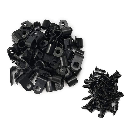 Alamic Cable Clamp R-Type Cable Clip Wire Clamp 1/4-inch Nylon Screw Mounting Cord Fastener Clips with Screws for Wire Management - 50 Pcs Cable Clamps + 50 Pcs Screws