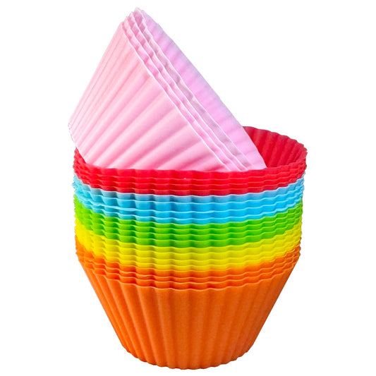 Baking Cups 24 Pack, Multi-color Reusable Silicone Cupcake Liners, Non-stick and Flexible Muffin Pans for Baking, Easy To Clean Cupcake Molds, 2.8 × 1.2 × 1.8 Inch