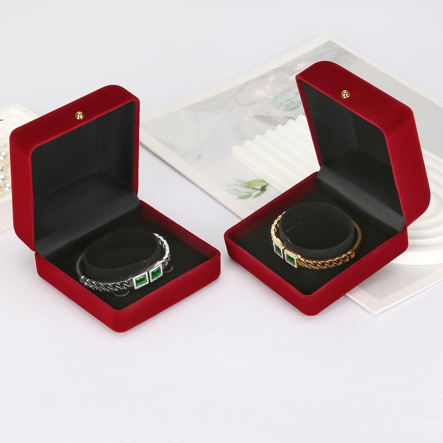 KUKUVR 2 Pieces Velvet Bracelet Necklace Gift Box, Jewelry Bangle Holder Box, Bracelet Necklace Display Storage Case for Women Girl (Red)