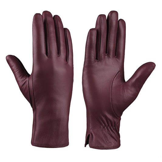 MGGMOKAY Women Leather Gloves Lambskin Touch Screen Winter Warm Gloves Cashmere Lined