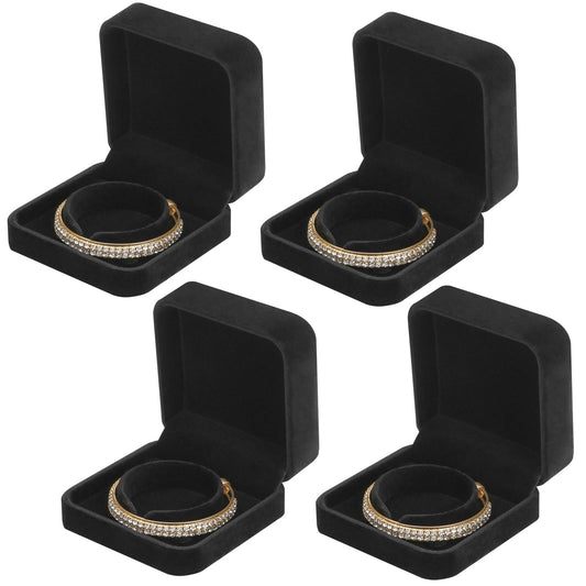 LETURE 4 Pieces Classic Velvet Bracelet Bangle Pendant Necklace Gift Box, Travel Jewelry Box Display Storage Case for Gift, Wedding, Engagement, Proposal, Birthday (Bracelet STYLE 1-4PCS)