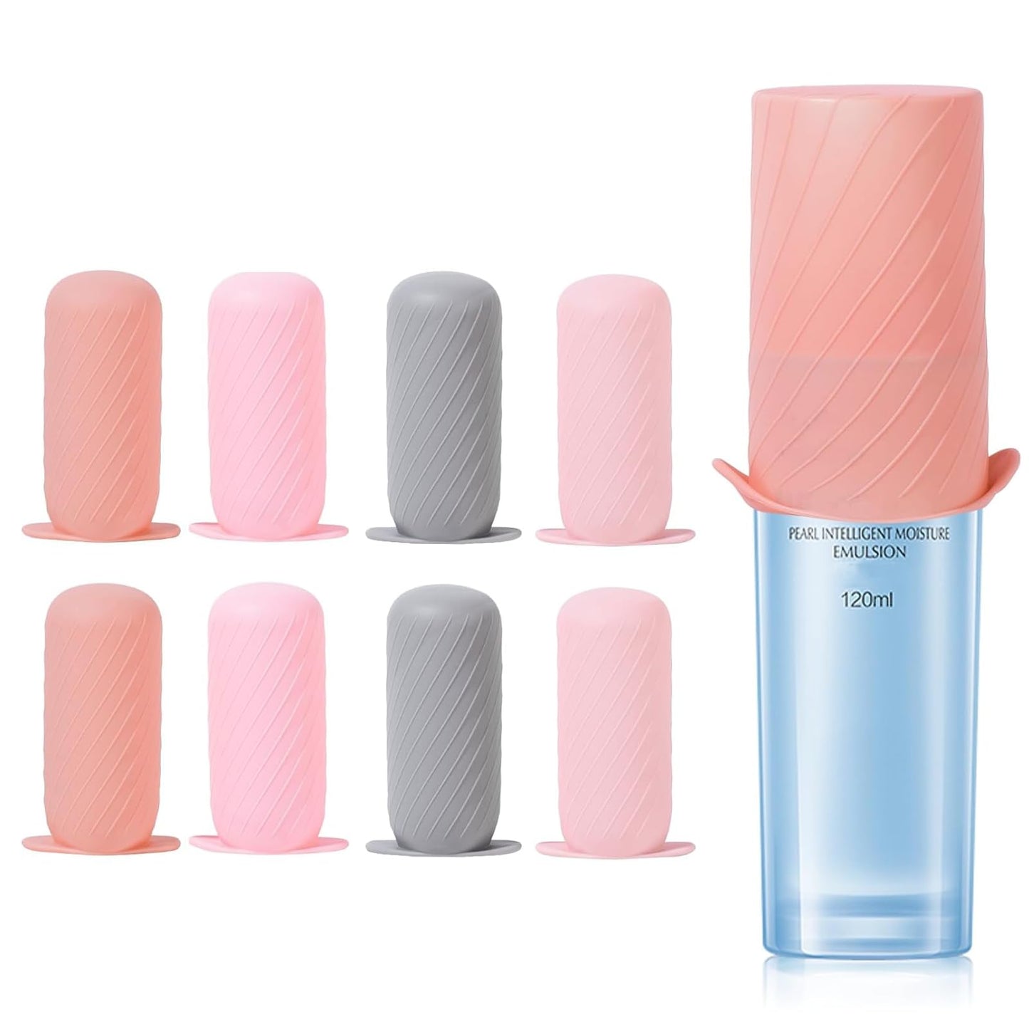 Bottle Covers for Travel, Elastic Sleeves for Leak Proofing, TravelSize Container Silicone toiletry sleeves, Leak Locks Travel Accessories for Shampoo Conditioner Wash Body Bottles (8pack)