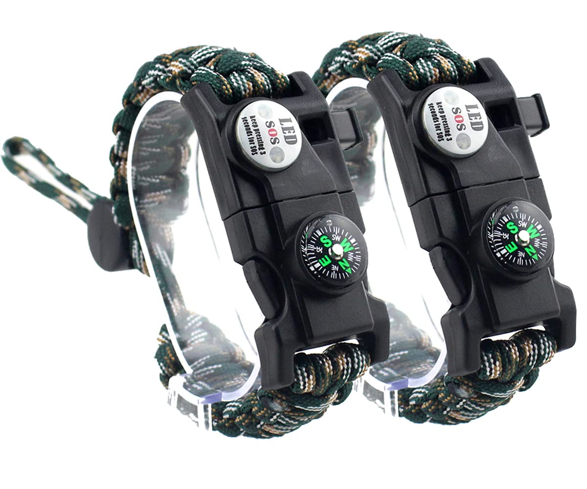 Survival Paracord Bracelet,Fire Starter,Waterproof SOS Light, Compass, Whistle, Adjustable AK87 20 in 1,Outdoor Ultimate Tactical Survival Gear Set,Gift for Kids,Men
