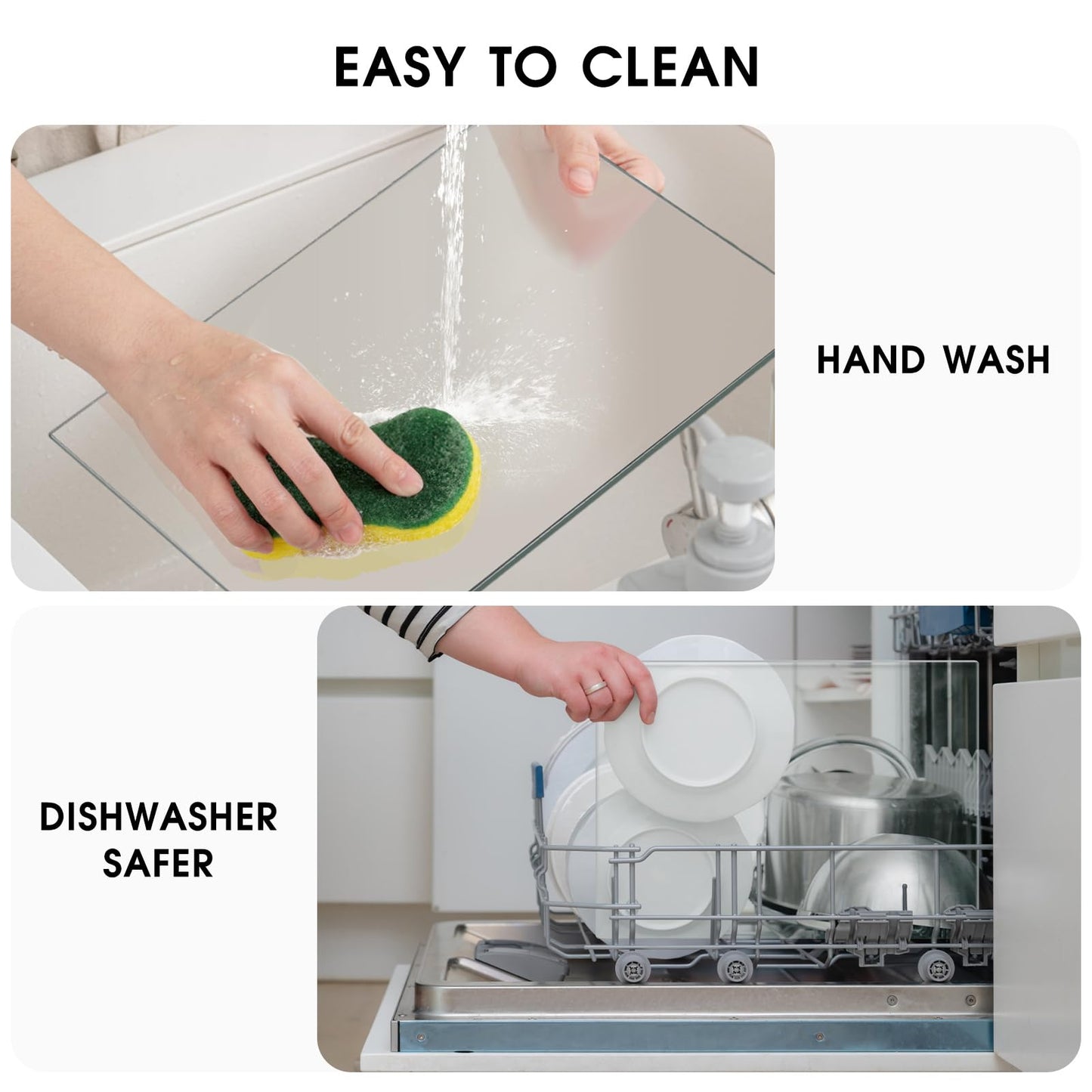 JAMBALAY Tempered Glass Cutting Board for Kitchen, 16"x12" Clear Glass Cutting Board with Rubber Non-Slip Feet, Heat and Scratch Resistant, Shatterproof, Dishwasher Safe,Transparent