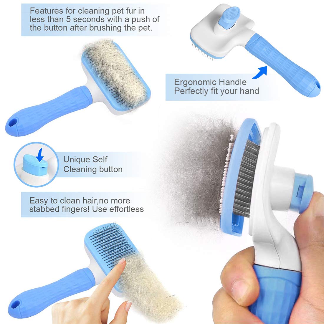 Atlamia Self Cleaning Slicker Brush,Dog Brush & Cat Brush with Massage Particles,Removes Loose hair & Tangles,Skin Friendly & Promote Circulation-Blue 1