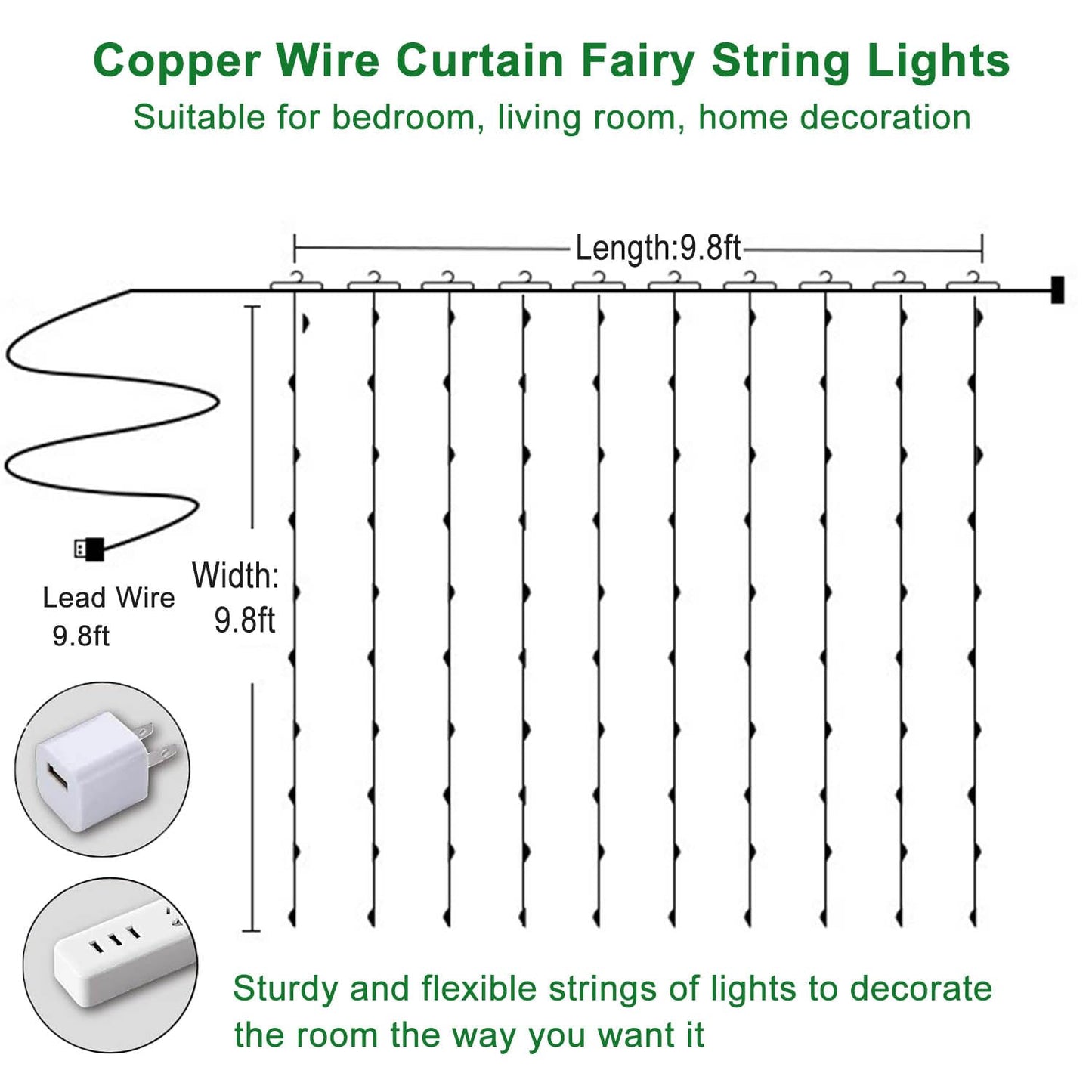 300 LED Curtain String Lights, Fairy String Lights with 8 Light Modes & Remote Controlled, 9.8x9.8ft Indoor Outdoor String Lights for Christmas, Weddings, Party, Bedroom, Wall, Window (Warm White)