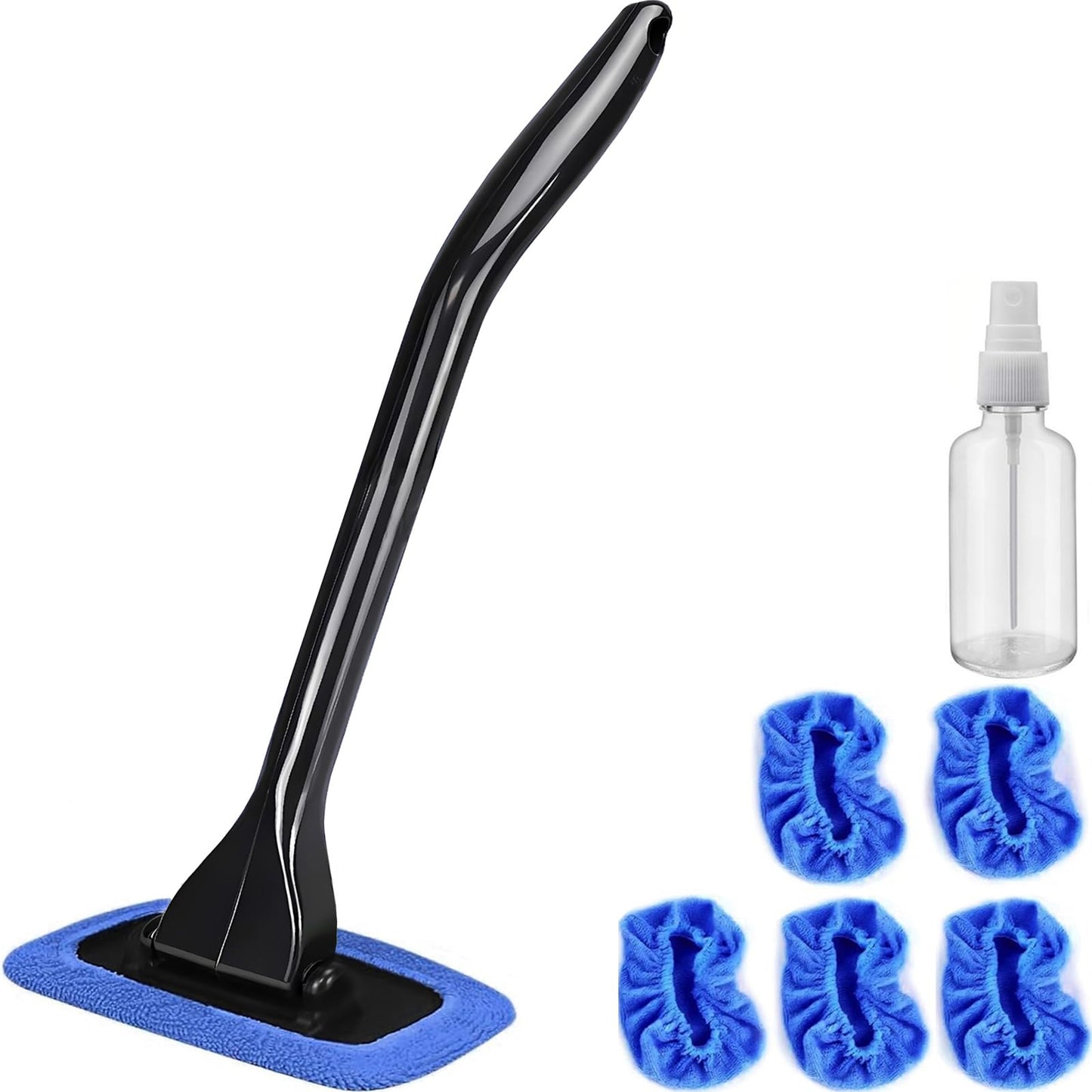 Car Windshield Cleaner Kit with Spray Bottle – Detachable Handle Auto Glass Cleaning Tool with 5 Reusable Microfiber Pads and 30ml Refillable Sprayer – Portable Interior Car Window & Mirror Washer