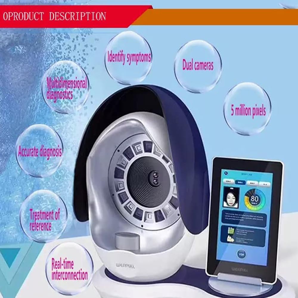 Skin Analyzer 3D Artificial Intelligence 12 Million Dual Cameras Skin Analyzer Skin Moisture Tester Facial Analysis,Professional Skin Mini Camera Skin Sensor Scanner Machine for Skin Problems