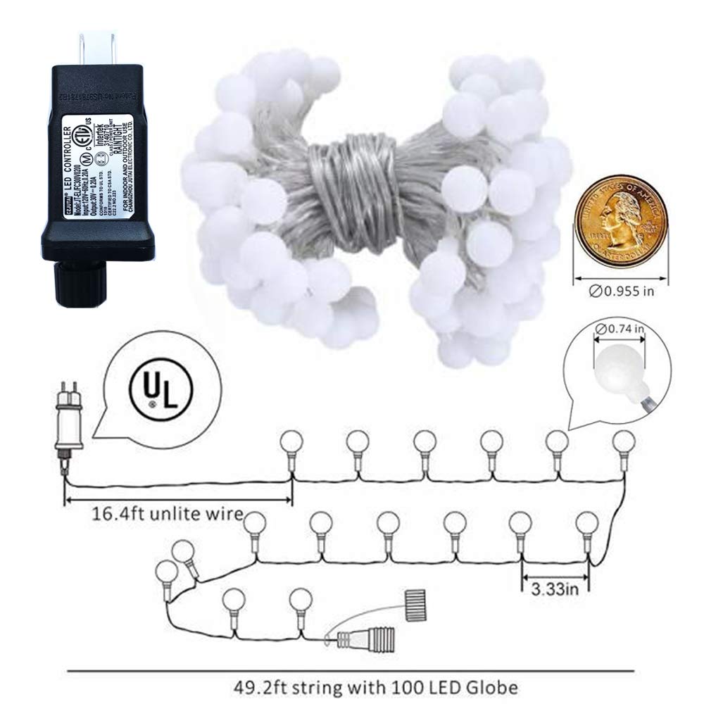 RaThun Globe String Lights 49 Feet 100 led,8 Modes Fairy Plug in Indoor String Lights for Bedroom,Classroom,Outdoor, Patio,Garden,Party,Wedding-Warm White