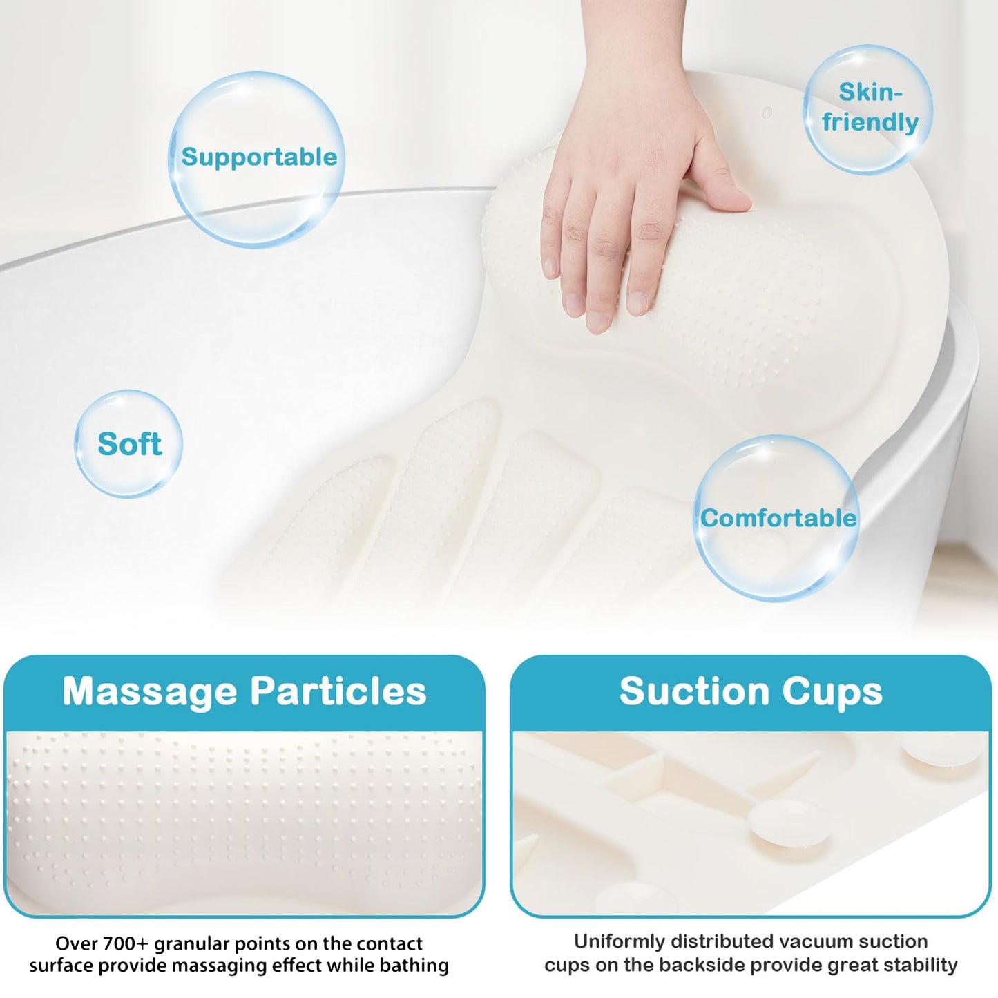 Velfree Bath Pillows for Tub, Bath Pillow Luxury Bathtub Pillow for Head Neck Back Support, 3D Silicone Bath Tub Pillow with Non Slip Suction Cups, Bathtub Accessories Spa Gifts for Women Men