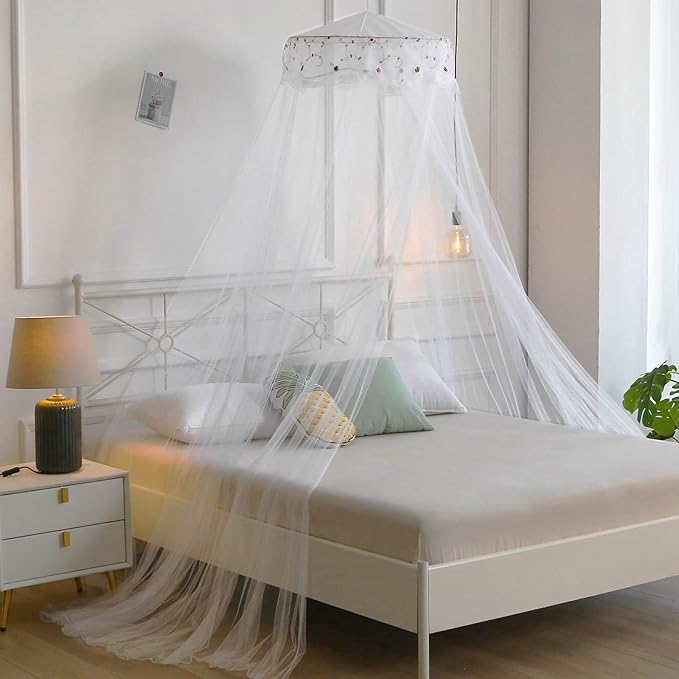 Mosquito Net Bed Canopy for Girls,King Canopy Bed Curtains Queen Size from Ceiling,Dome Mosquito Netting Bed Tent Twin Girls Canopy Bed Decor for Baby Crib,Kid Bed and Adult Beds (White-Dome1)