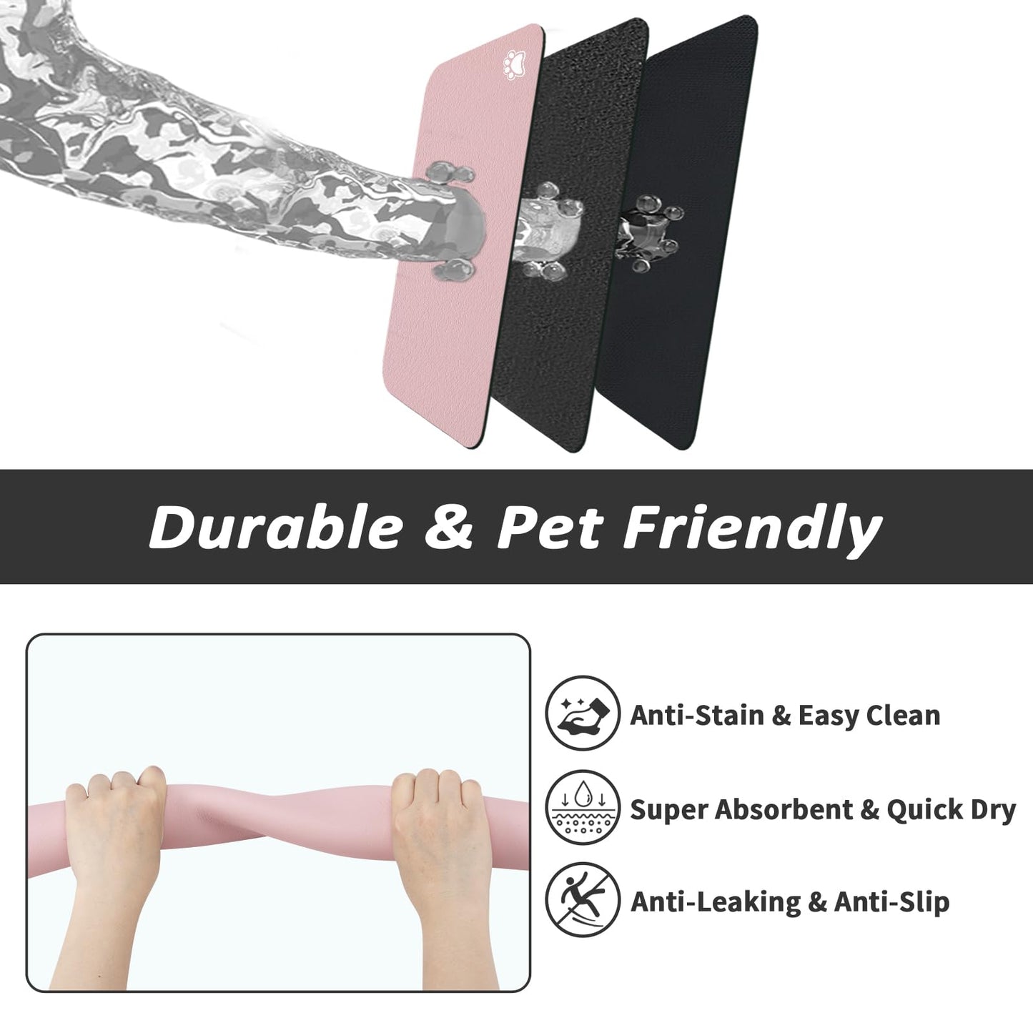 HotLive Pet Feeding Mat - Absorbent Dog Mat for Food and Water, No Stains Cat Bowl Mat, Easy to Clean Pet Placemats, Quick Dry Dog Water Dispenser Mat for Messy Drinkers | Pink 16"x 24"