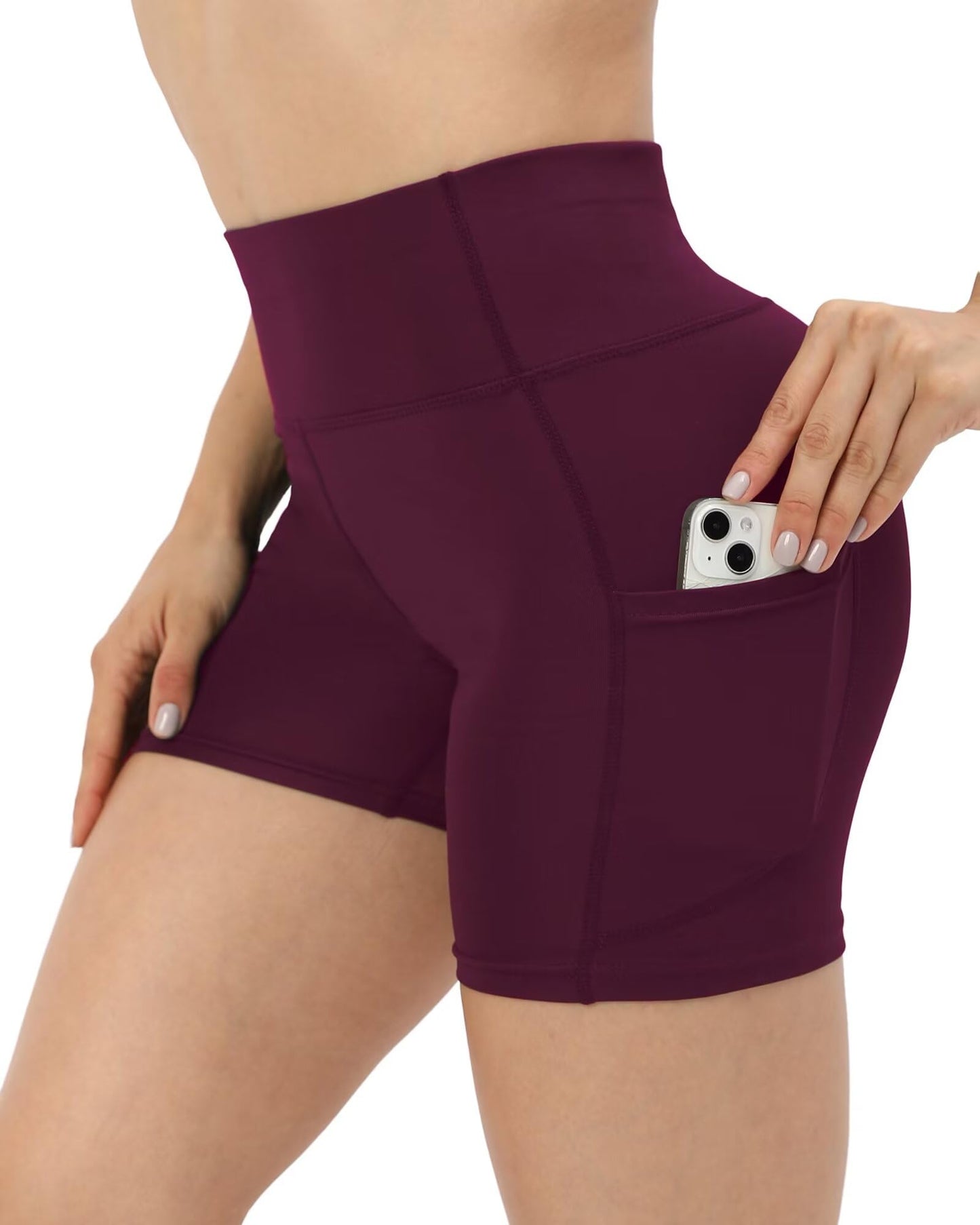 JCFSYXGS Workout Yoga Biker Shorts for Women with Pockets,Soft High Waisted Tummy Control Running Gym Shorts Wine Red