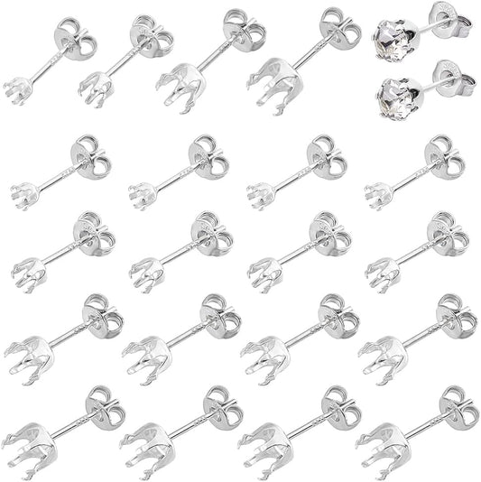 PH PandaHall 10 Pairs 5 Styles 925 Sterling Silver Ear Studs Post Studs 6-Claw Earring Blanks Prong Earring Settings Jewellery Blanks for Gemstones Stud Earring Making Supplies DIY Crafts