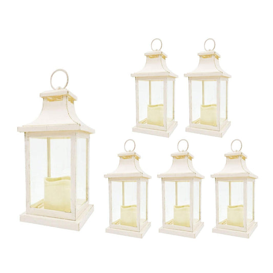 6PCS LED Decorative Lanterns, Kate Aspen White/Ivory Vintage Rustic Home Décor Lantern Tabel Centerpiece for Wedding, Bridal Shower, Anniversary Party - Hampton