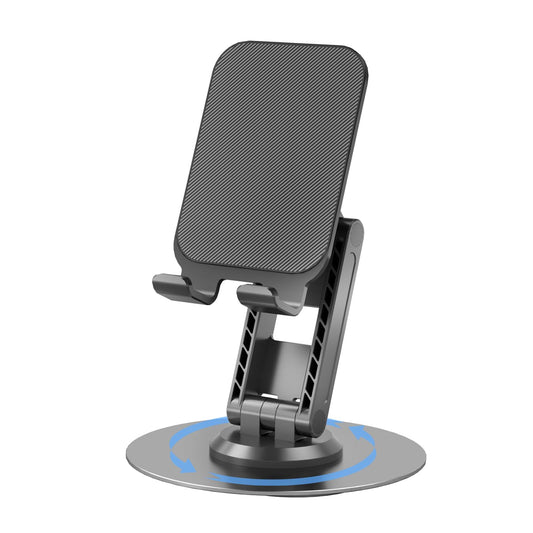 360°Rotating Phone Holder for Desk, Fully Foldable Cell Phone Stand for Office & Home, Angle & Height Adjustable Tablet Stand for All Smartphones, iPhone, Switch,Tablet 4.6-12.9'', Black
