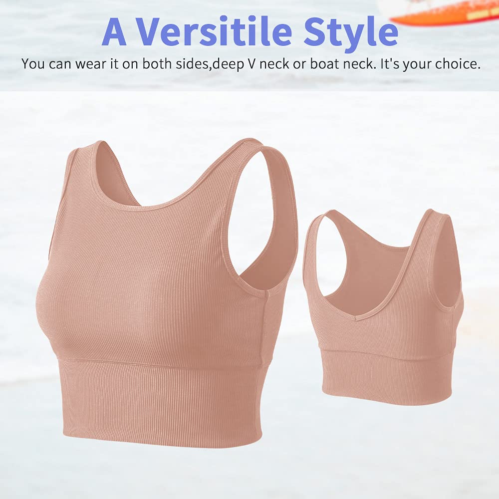 Workout Crop Tank Tops for Women Solid Comfort Sleeveless Shirts for Casual Sports Fitness Yoga Reversible Ribbed Tops Pink S