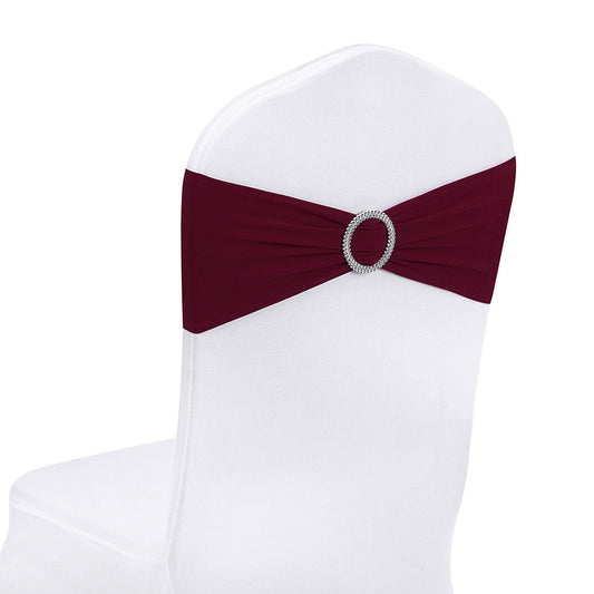 Peomeise 100pcs Burgundy Spandex Chair Sashes with Buckle Slider for Wedding, Party Decoration