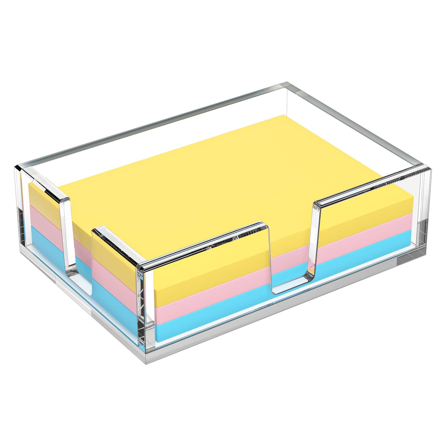 Acrylic Sticky Note Holder, Self-Stick Note Pad Holder W/O Pads - Note Dispenser Memo Pad Holder Desk Organizer for School Office Home (3''x3'' Clear)