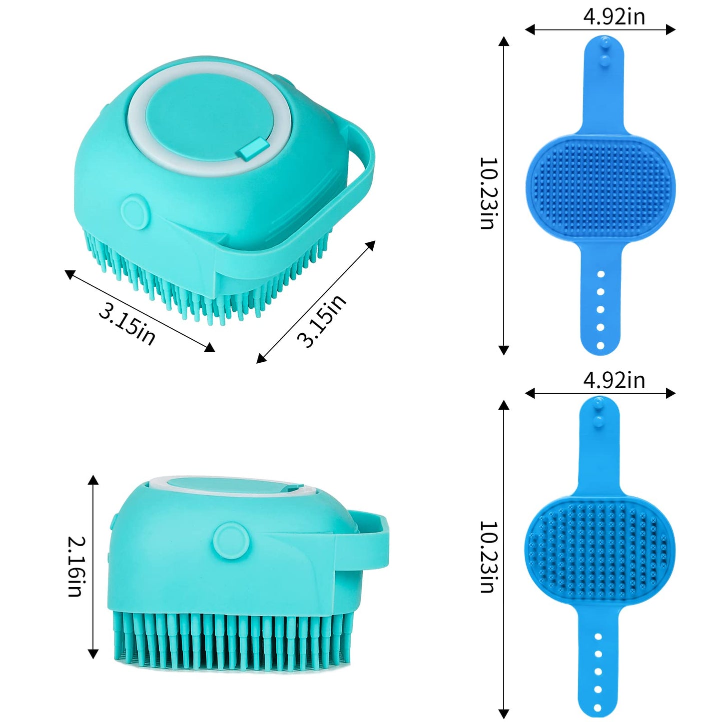 Comotech 3PCS Dog Bath Brush | Dog Shampoo Brush | Dog Scrubber for Bath | Dog Bath Brush Scrubber | Dog Shower/Washing Brush with Adjustable Ring Handle for Short & Long Hair (Blue Blue Blue)