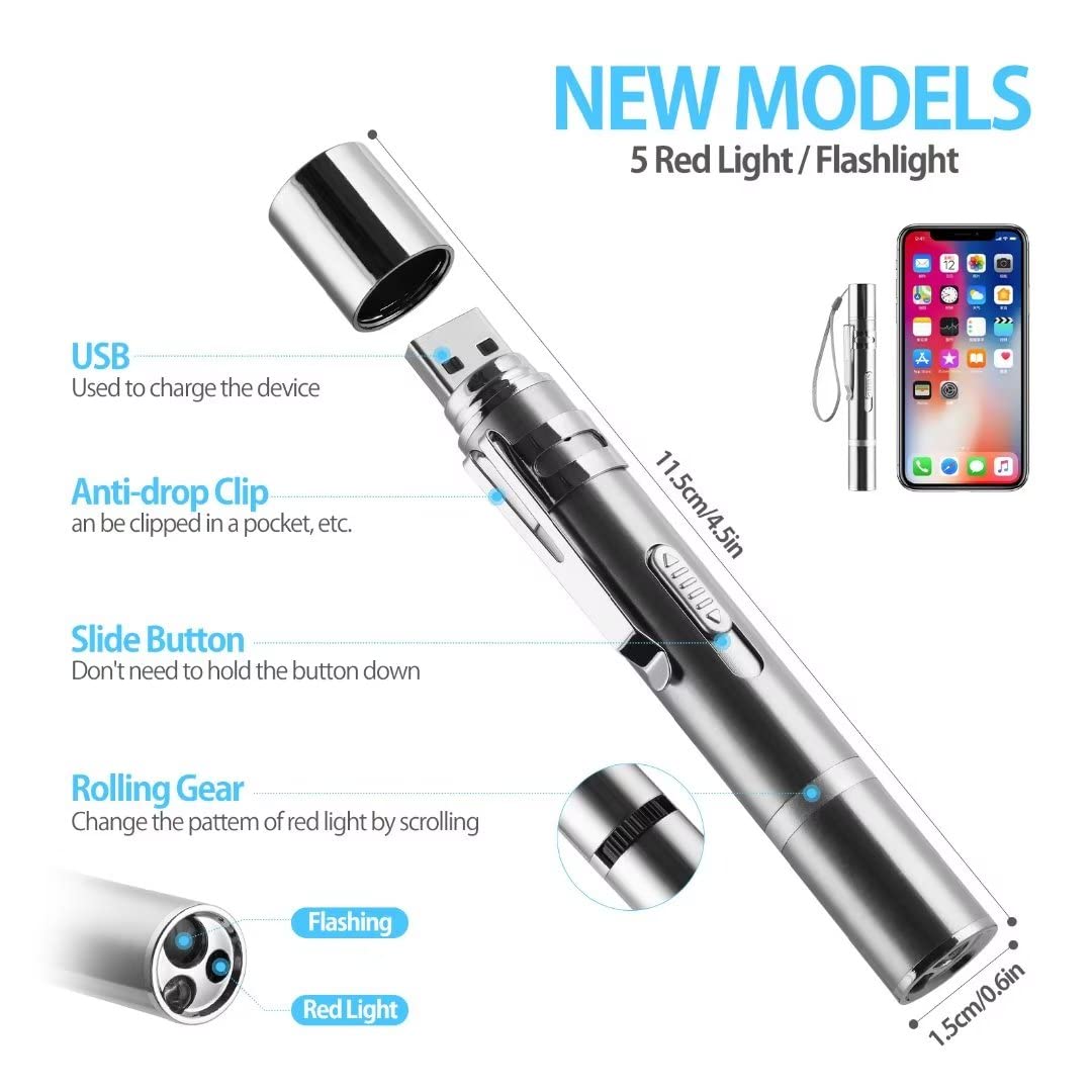 Zugesify Laser Pointer Cat Toy, Interactive Toy with Red Dot LED Light Pointer, Long Range 3 Modes Projection Playpen for Kitten Interaction,USB Recharge Pointer (1 pcs)