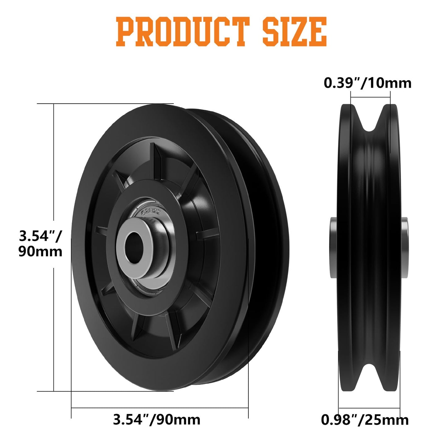 Anobeyi 90mm/3.5" Nylon Bearing Gym Pulley Wheel, Universal Exercise Replacement Pulleys for Home Gym Equipment Parts, Cable Machine Accessories, Garage Door Wheel System (Black-2pcs)