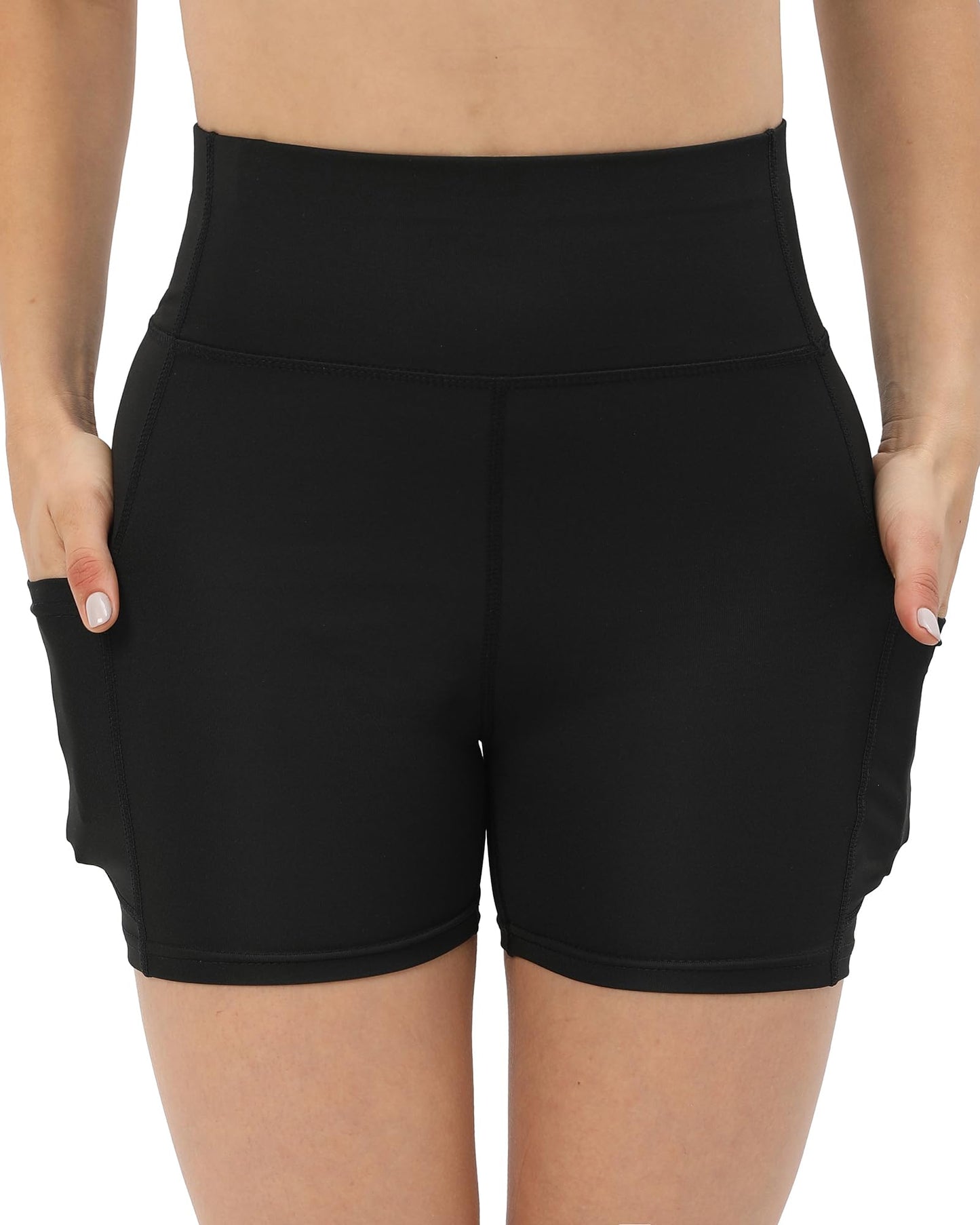 JCFSYXGS Workout Yoga Biker Shorts for Women with Pockets,Soft High Waisted Tummy Control Running Gym Shorts Black