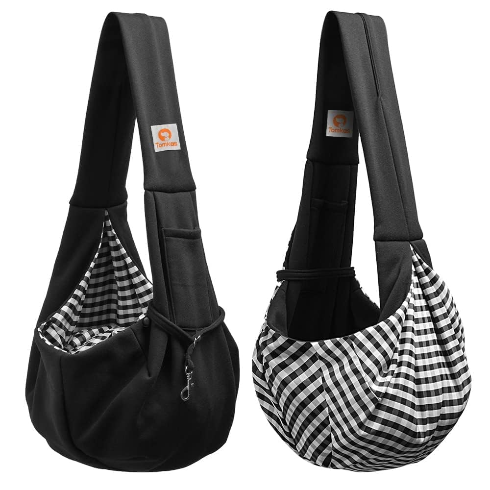 Tomkas Small Dog Sling Carrier - Classic Pocket & Classic Strap - for 3-10 lbs Pets(Black)