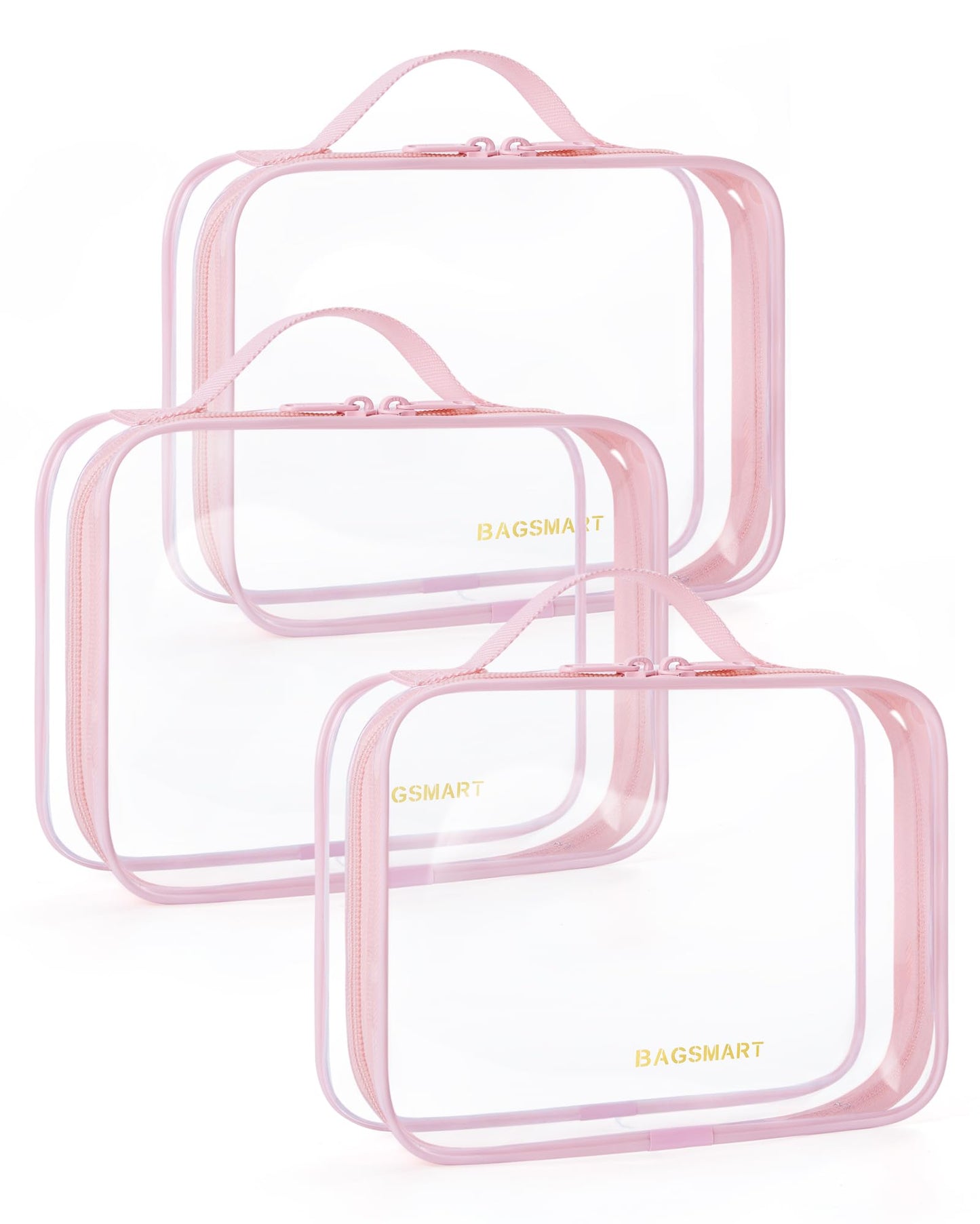 BAGSMART Clear Toiletry Bag, 2 Packs TSA Approved Water resistant Quart Size Travel Organizer, Airport Airline Travel Essential Carry On Makeup Cosmetic Bags for Women, Black