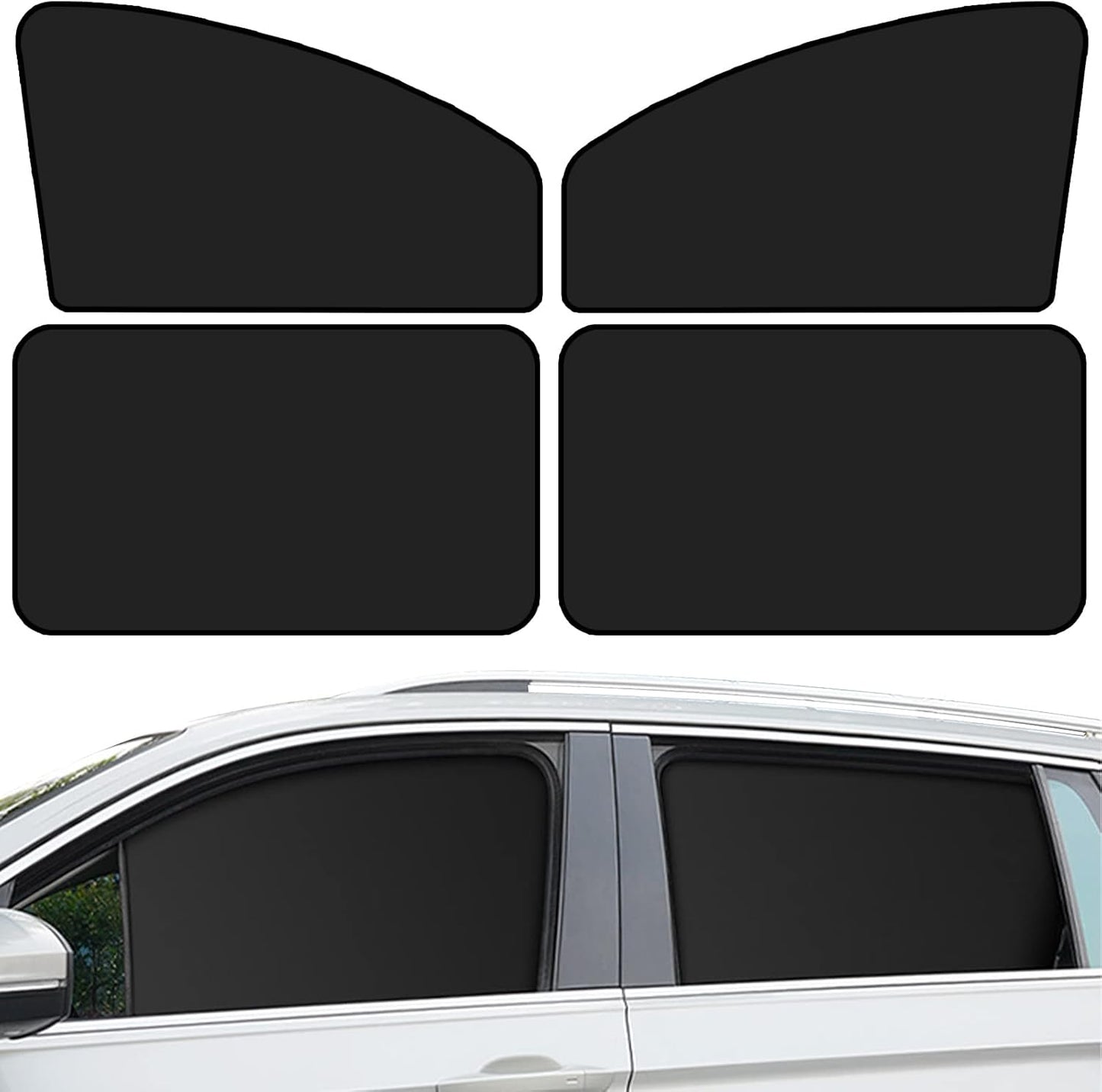 QUICTO Car Window Sun Shades, Car Window Sun Protection Cover, Car UV Protection Cover, Car Seat Full Sun Shield, Camping Available, Universal Car Interior Accessories ，Double-Sided Black (4pcs)