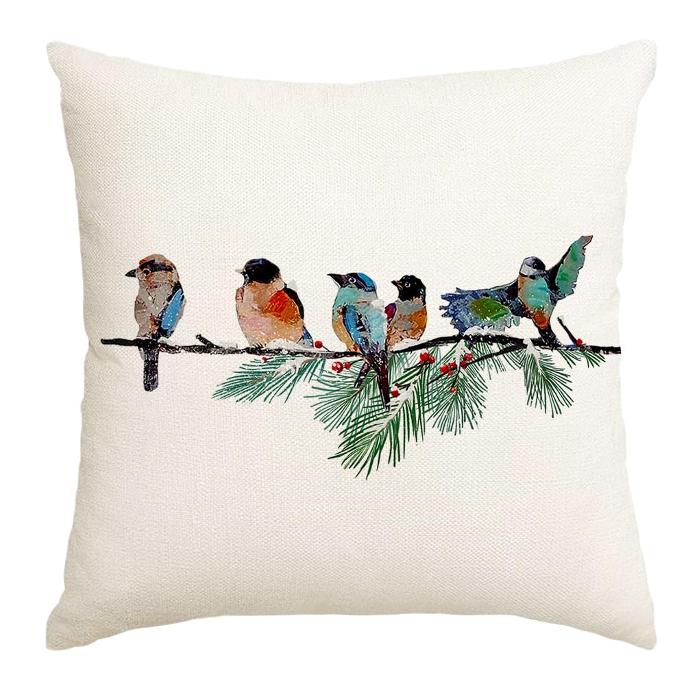 RABUSOFA Christmas Pillow Covers 18x18 Inch Birds Christmas Decorations Christmas Winter Throw Pillow Cases Xmas Outdoor Birds Decor Decorative Pillows for Couch Holiday Teal