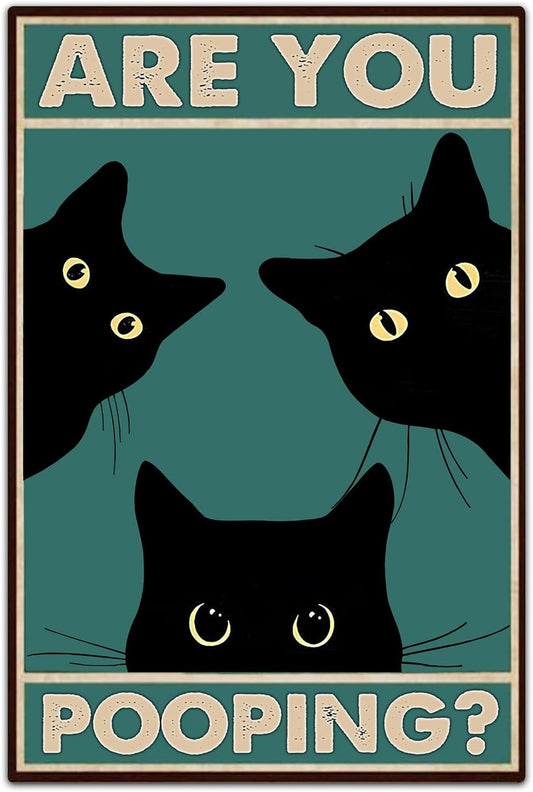 Funny Black Cat Wall Art - "Are You Pooping?" Vintage Bathroom Decor Poster - Retro Gothic Home Decor for Apartment or House, 8 x 12 Inch (918)