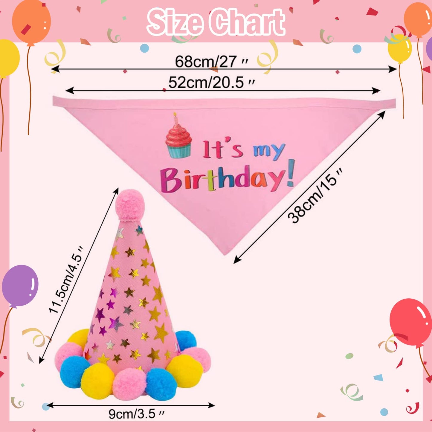 PUPTECK Dog Birthday Bandana Scarf with Cute Doggy Party Hat, Costume Decorations Supplies for Small Medium Large Dogs Boy Girl Outfit Gifts, Pink