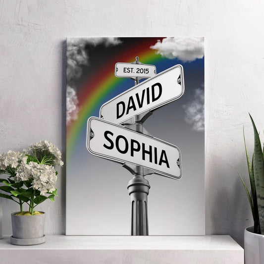 Personalized Crossroads Street Sign For Couples, Custom Name And Date Vintage Street Sign Canvas Print, Christmas Gifts for her/him, Valentines Day Gift for Girlfriend/Boyfriend