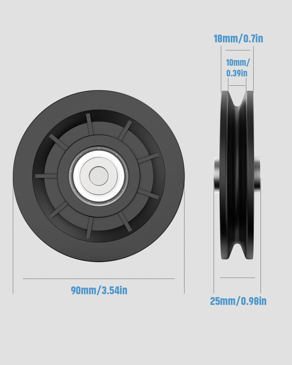 Mixizigoz 90mm/3.5" Universal Nylon Bearing Pulley-Wheel Replace for Home Gym Equipment Part Cable Machine, Wearproof Abration Bearing Wheel, Gym Equipment and Garage Door Pulley System