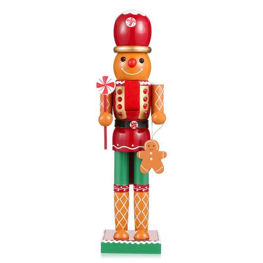 Wooden Gingerbread Man Nutcracker Decoration, 13.77 Inch Christmas Ornament for Holiday Party Scene Decor, Assorted Color