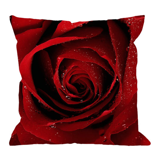 HGOD DESIGNS Throw Pillow Case Rose Cotton Linen Square Cushion Cover Standard Pillowcase for Men Women Home Decorative Sofa Armchair Bedroom Livingroom 18 x 18 inch Red