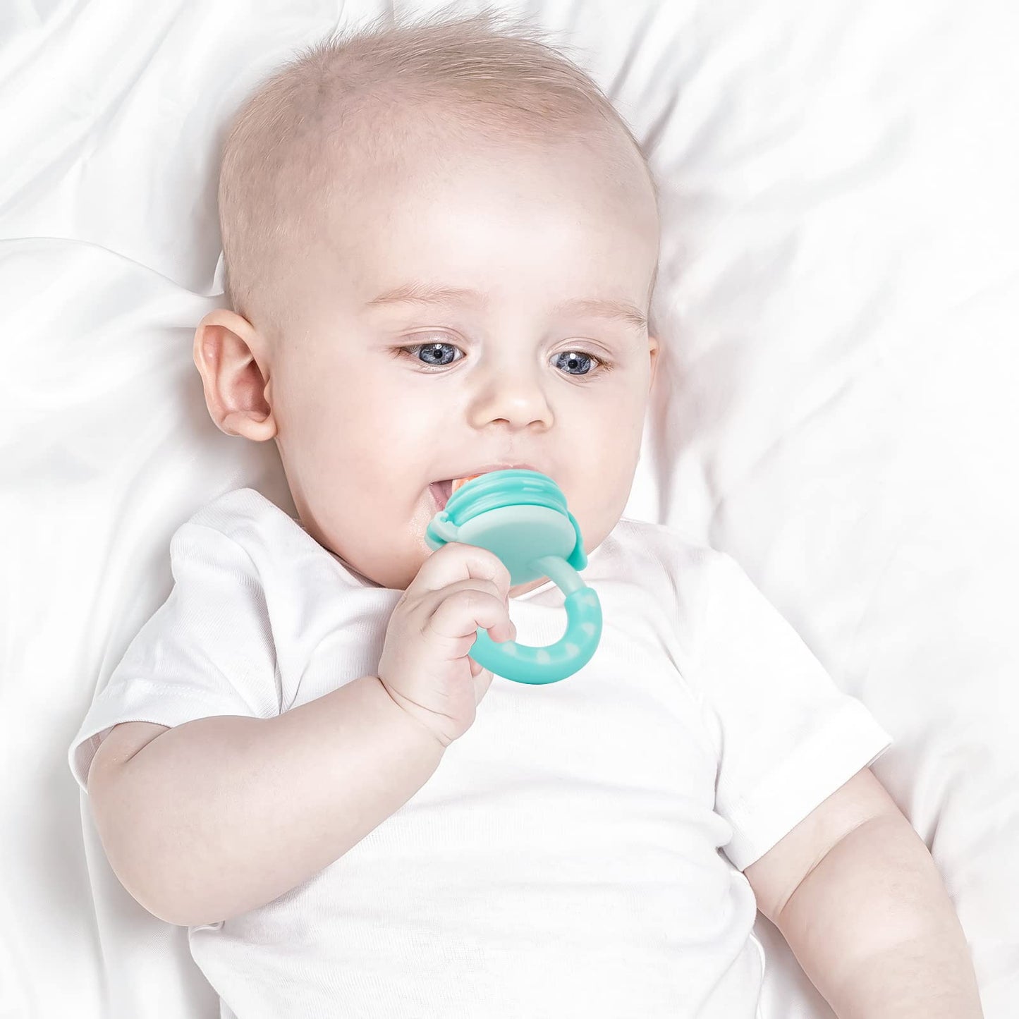 Baby Solids/Frozen Fruit Feeder Pacifier, Infant Teether Toy 4M+, BPA-Free Silicone Pouch & Nipple, Safely Introduce Solids, Teething Relief, 2-Pack (Ring - Purple Mint Green, S/M/L)