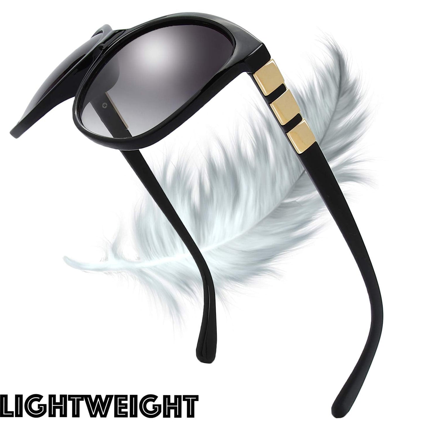 The Fresh Women's Oversized Square Jackie O Cat Eye Hybrid Butterfly Fashion Sunglasses - Exquisite Packaging (718801-Black/Gold, Gradient Grey)