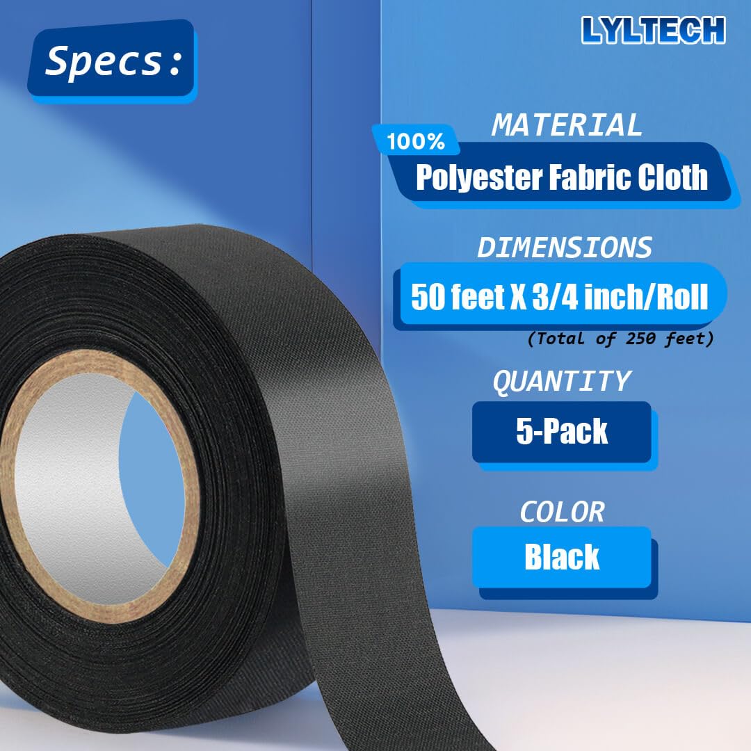 Wire Harness Tape 8 Rolls-Total 328 FT, Polyester Fabric,Flame Retardant,at 257℉ to -40℉, Wiring Loom Harness Electrical Tape,Each Roll 3/4 inch x 41FT