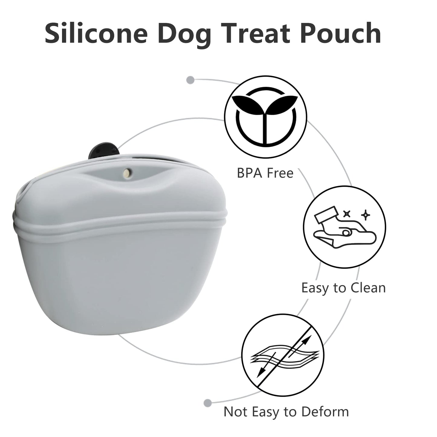 MGKSHADOW Dog Treat Pouch 2 Pack, Dog Treat Training Pouch, Silicone Pet Treat Bag BPA Free/Clip/Magnetic Dog Walk (Grey & Black)