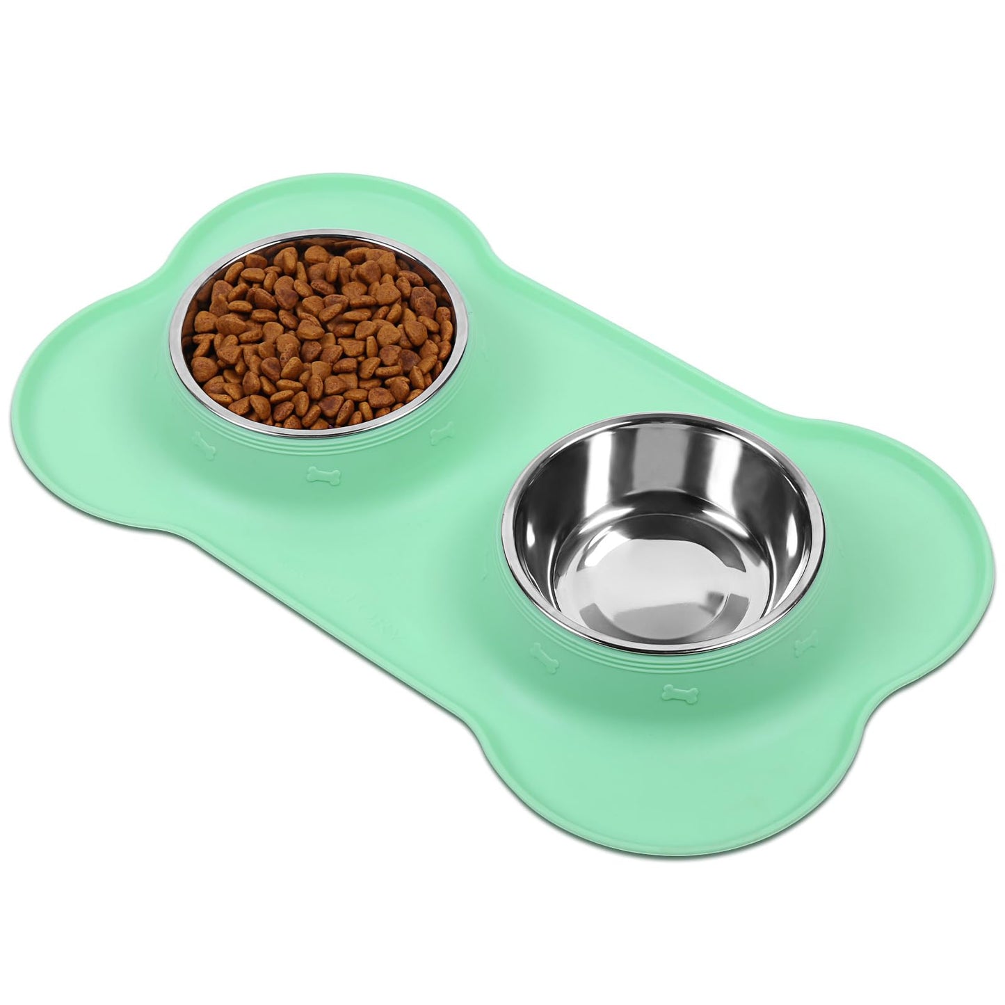 VIVAGLORY Dog Bowls, Stainless Steel Cat Puppy Dogs Water Food Bowls with Non Spill Skid Resistant Silicone Mat, Small, Mint Green