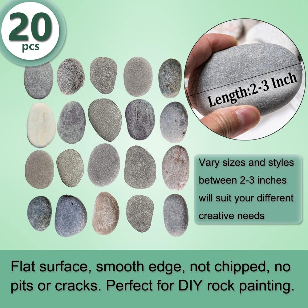 YEAHOME 20PCS Rocks for Painting, 2-3in Natural River Rocks Smooth Unpolished Kindness Stones Kit, Flat Rock for Painting Art & DIY Crafting, School Events, Fall Garden Decor, Gift for Kids & Adults