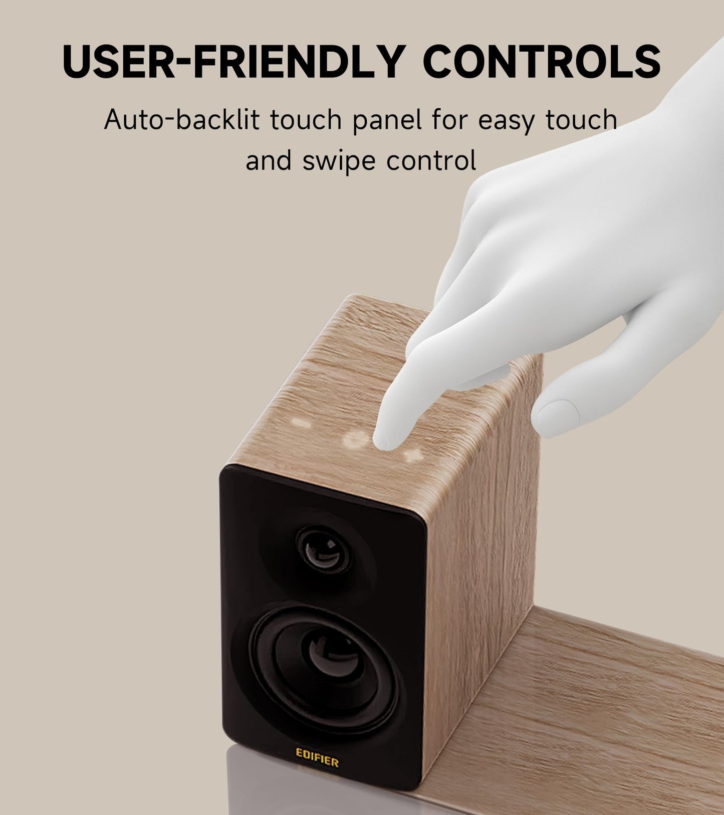 Edifier M60 Multimedia Speaker Bluetooth 5.3, 66W RMS, Hi-Res Audio & Hi-Res Wireless Audio, LDAC,3" Mid Bass & 1" Tweeter, USB-C & Aux Inputs, Compact Desktop Speaker – Classic Oak