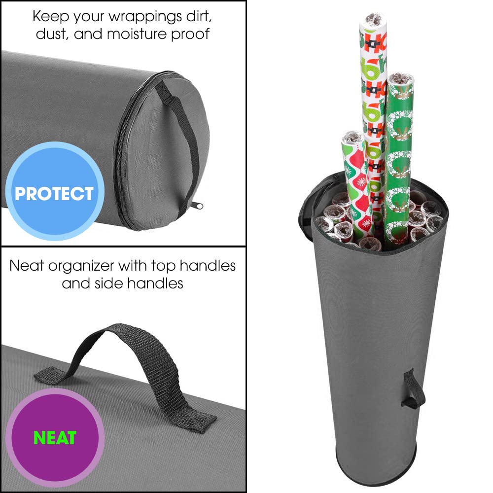 Primode Wrapping Paper Storage Bag | Wrapping Paper Organizer Under Bed for Storing Multiple Rolls of Gift Wrap, 40” Length Container Constructed of Durable 600D Oxford Material (Gray)