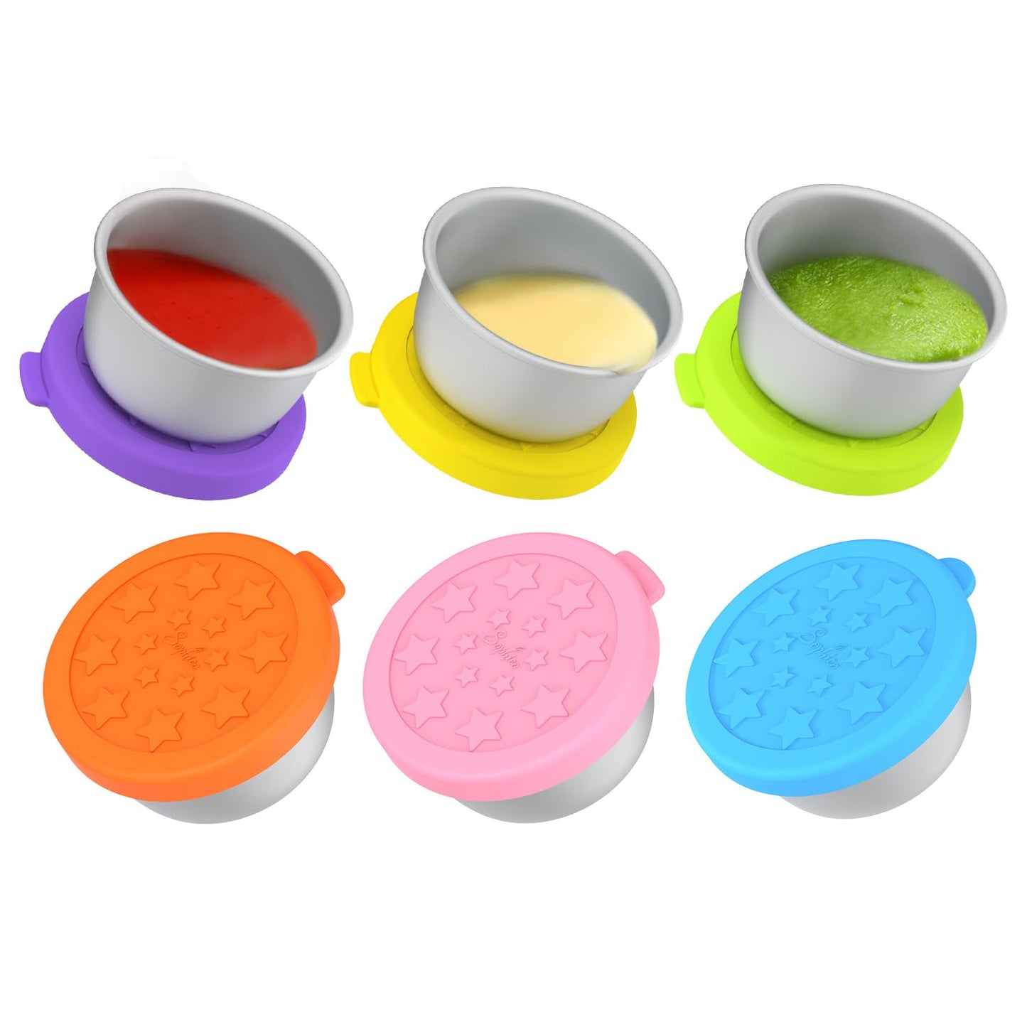 SOPHICO Stainless Steel Salad Dressing Condiment Containers with Leakproof Silicone Lids, 3 oz Mini Sauce Container and Portion Bento Box of Kids Lunch to Go for Snack, Dessert (MIX, 4 PACK)