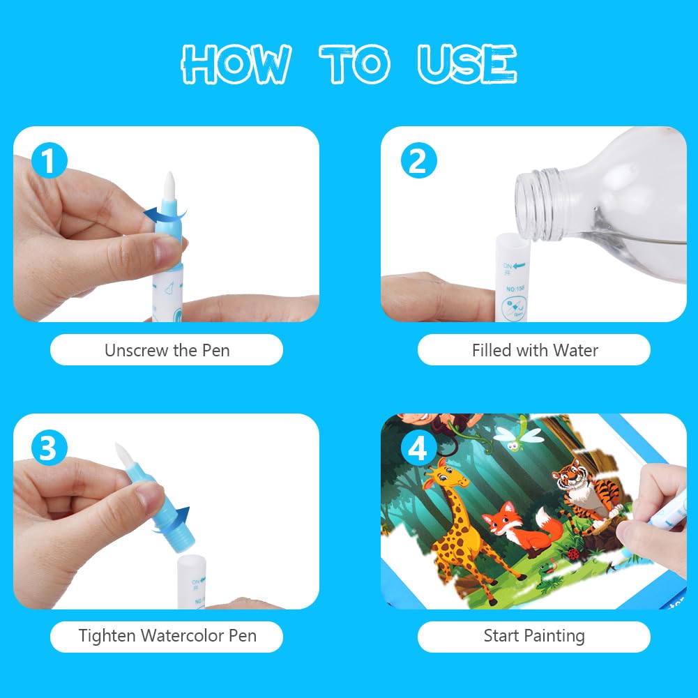 OSDUE Water Coloring Book for Toddler, 6 Pack Water Painting Book for Toddlers, Paint with Water Books, Educational Learning Doodle Toy, Reusable No-Mess Art Book Travel Toys & Xmas Gift for Kids