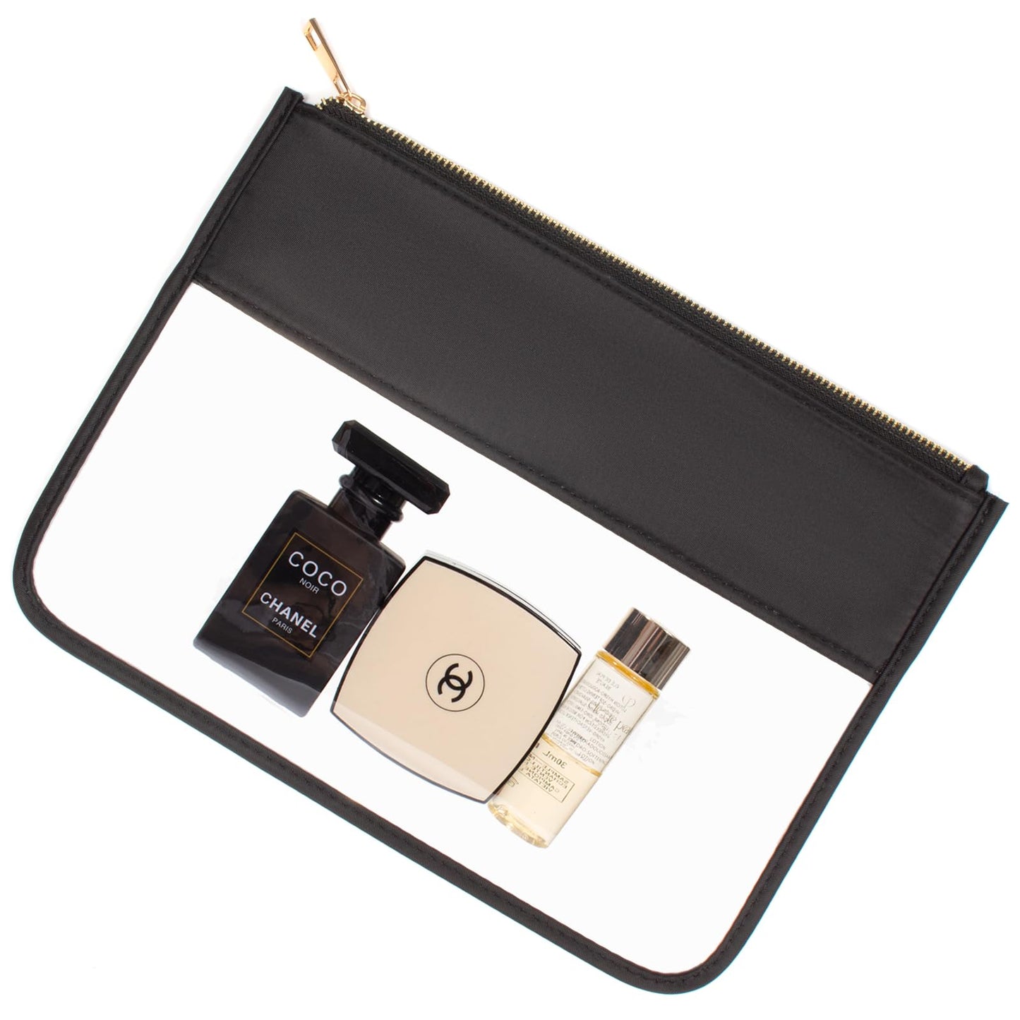 LETGO Clear Makeup Bags, TSA Approved Toiletry Bag with Zipper, Clear Makeup Organizer Fit Carry-on Travel Essentials,Car Essentials for Women Men (C-Black)